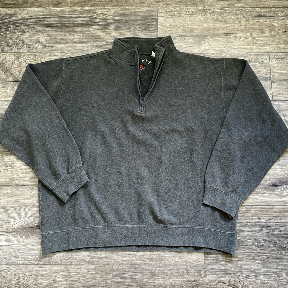 Orvis | Men's XL Charcoal Grey Ribbed 100% Cotton 1/4 Quarter Zip Sweater